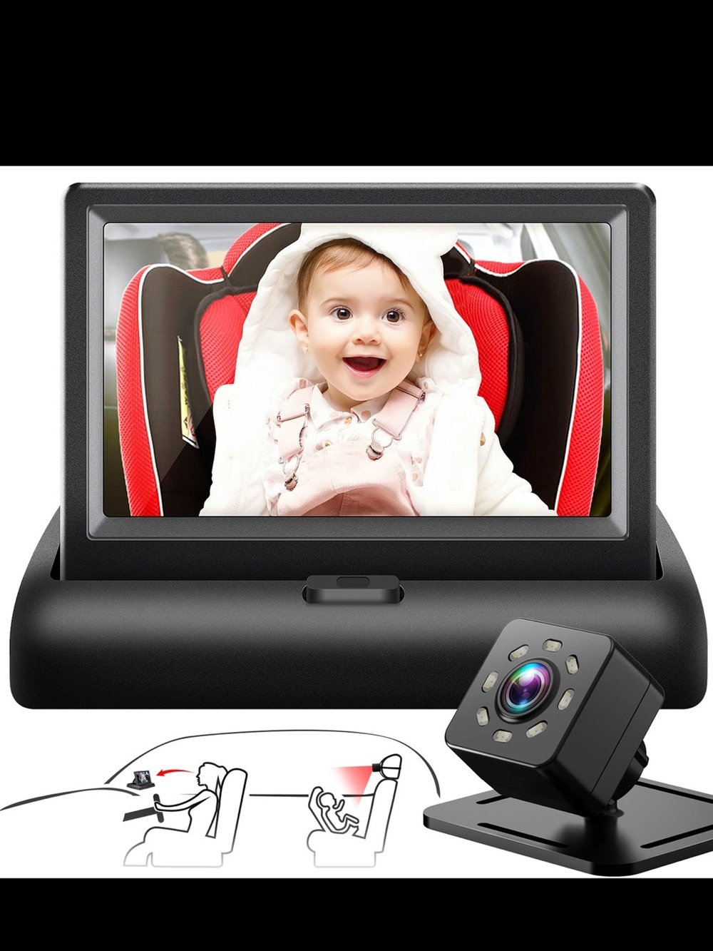Black car camera monitor with HD & night vision.